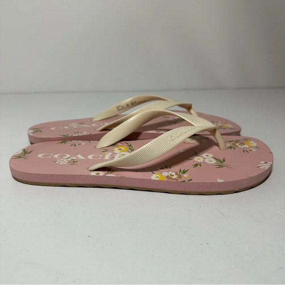 Coach Womens Flip Flops Floral Pattern Pink/Tan Size 8B (FG3437) - Picture 2 of 9
